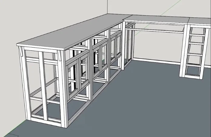 a digital rending or a desk showing many intricated pieces involved in making the desk