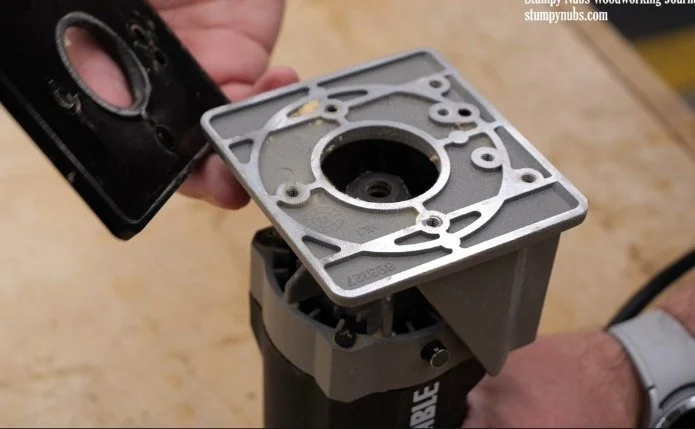 looking at a trim router with the base plate removed