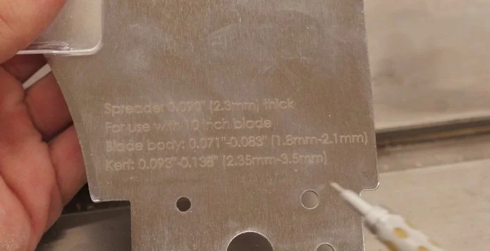 specifications on a riving knife