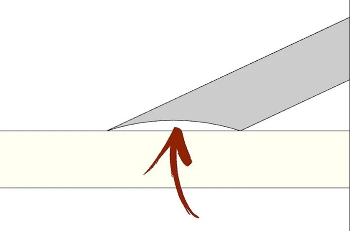 a digital rendering of a hollow grind that creates two points of contact on a stone