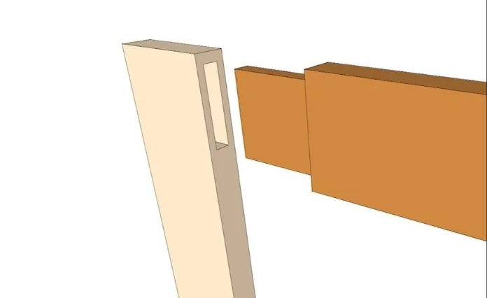 a close up, digital rendering of a mortise and tenon joint
