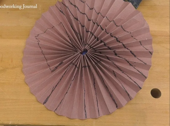 black line drawings on a circular fan to demonstrate how different types of cuts live in a tree