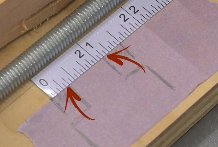 laying out the cuts for a tenon against the ruler of the incremental tenon jig