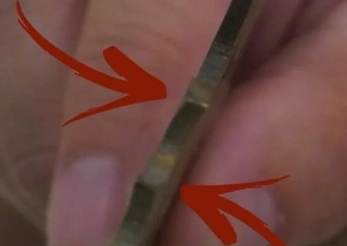 Teeth on old saw blades that alternate bending left and right