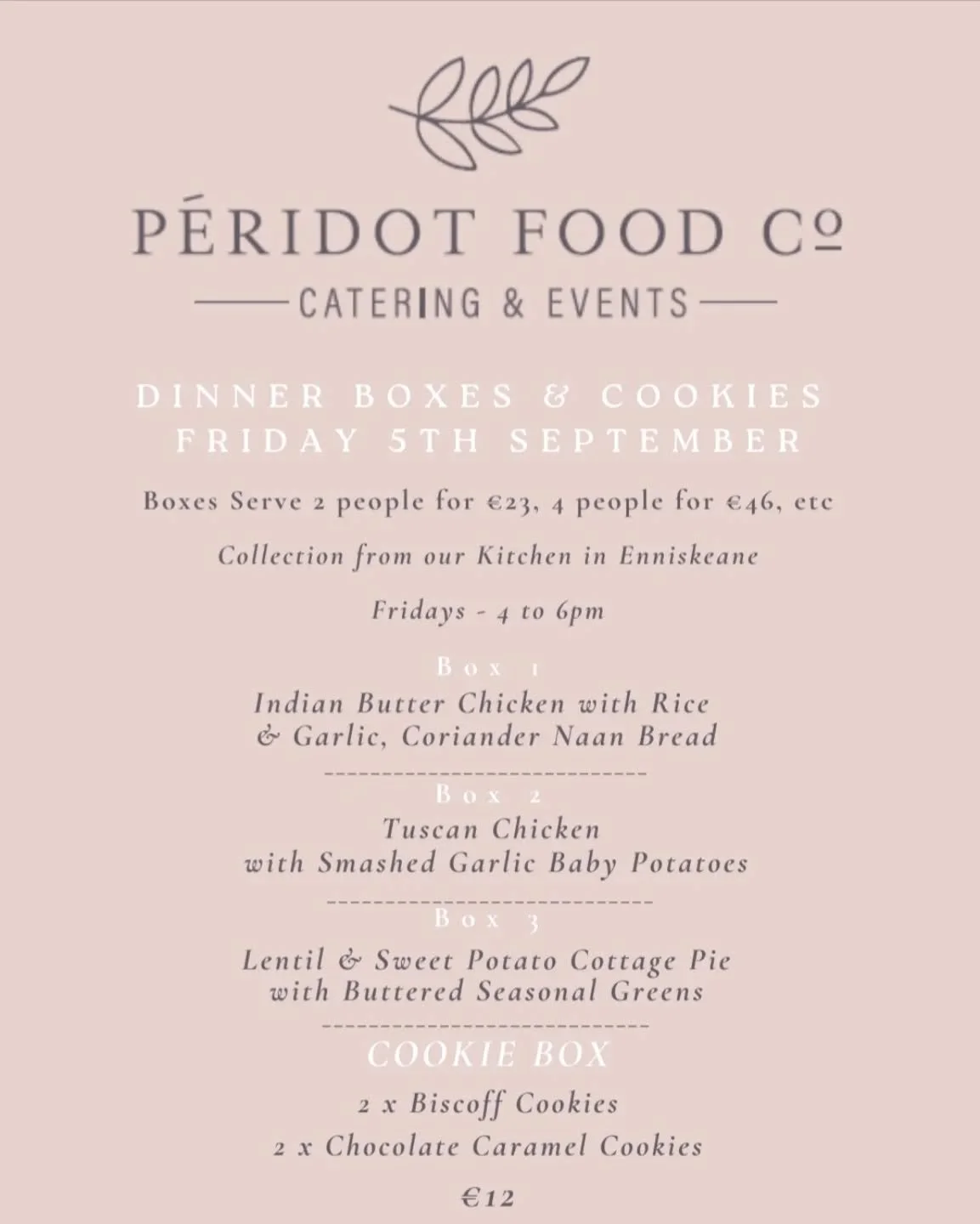 Monday again....already?! 🤔
School, work, dinners....here we go 😊

Let us take care of your weekend dinners this week! 

☎️ Call or WhatsApp us on 083-1299446 to place your order before 6pm this Thursday 

📍Collections from our kitchen in Enniskea