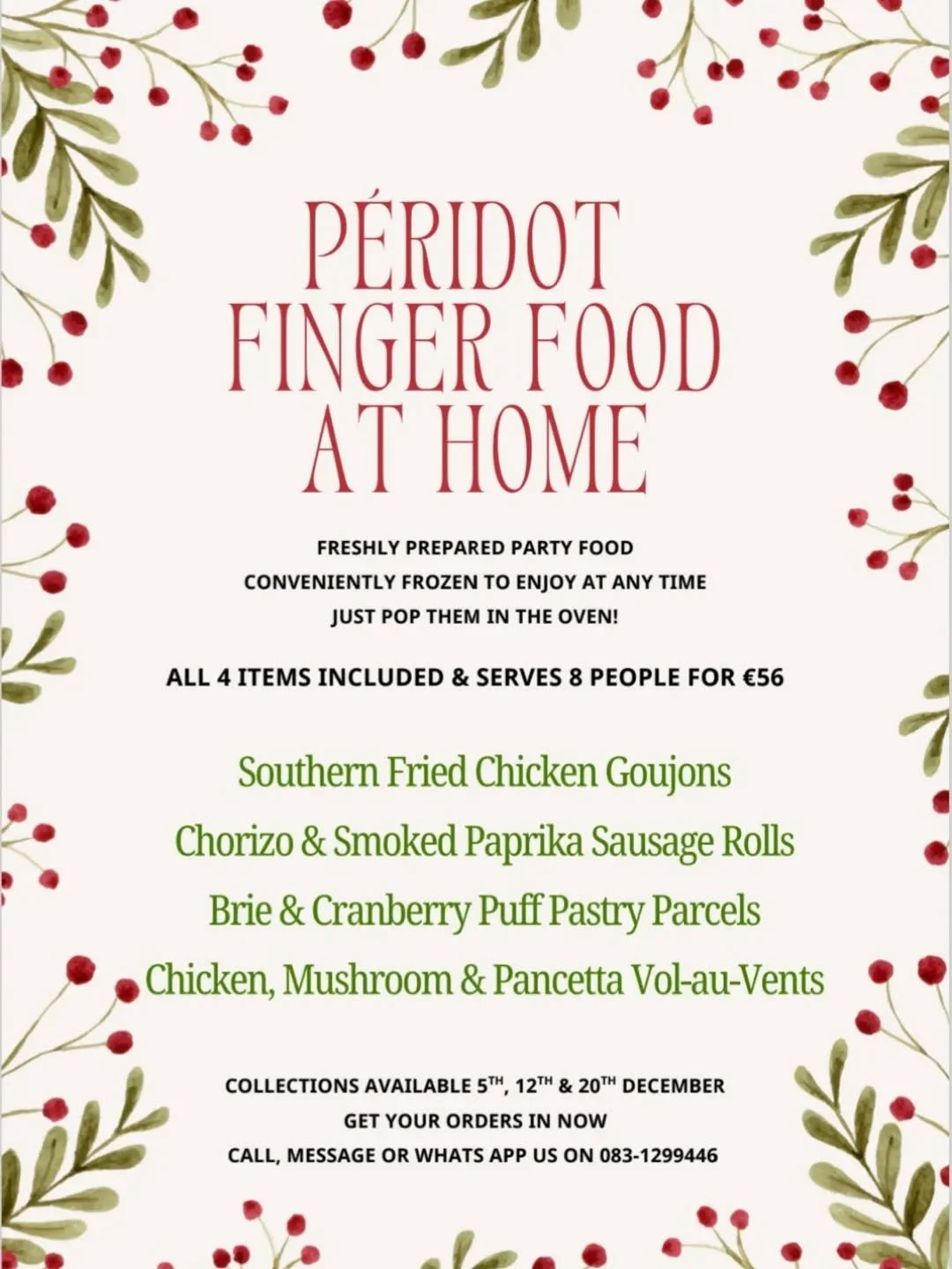 ✨️ P&eacute;ridot Finger Food at Home ✨

Your festive party food&hellip; sorted! 🎄
Freshly prepared, frozen for convenience, and ready to pop straight into the oven whenever you need them.

Each bundle serves 8 people for &euro;56 and includes four 