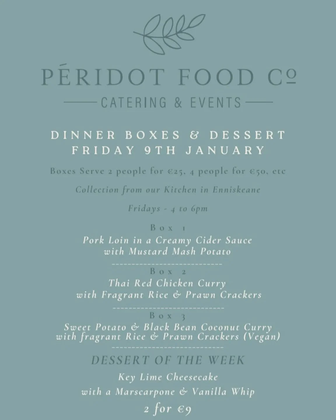 ✨️ The New Year brings new delicious menu options!

Introducing.....

Creamy Cider Sauce Pork accompanied by Mustard Mash Potato

A Vegan Sweet Potato &amp; Black Bean Coconut Curry served with Fragrant Rice 

And finally, let's try a delicious Desse