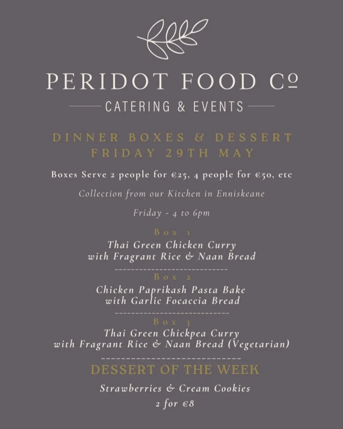 No one wants to cook in this weather ☀️
Pre-order and collect your weekend dinners this Friday!

Orders in by 6pm this Thursday please 

☎️ Call or WhatsApp us on 083-1299446 to place your order

📍Collections from our kitchen in Enniskeane this Frid