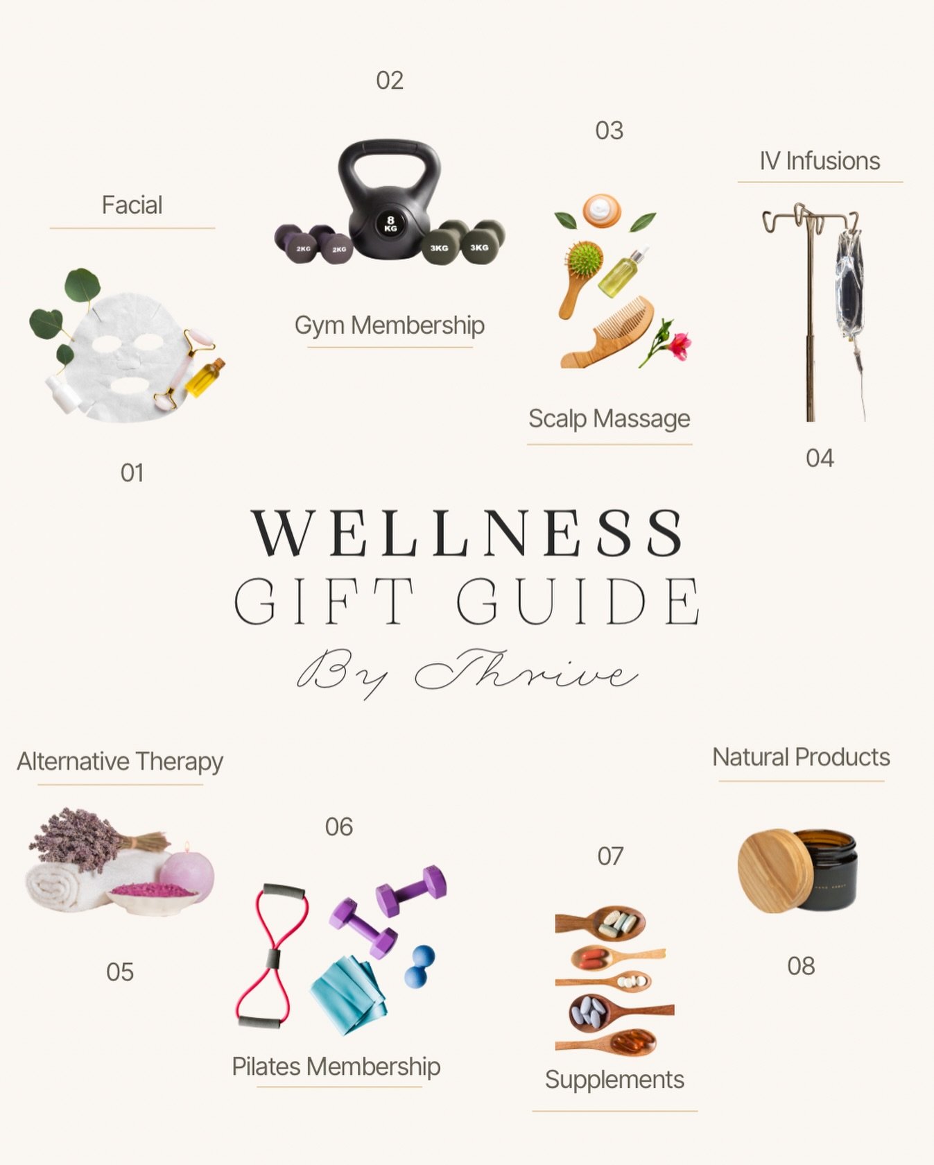 Gift guide!! If you&rsquo;re looking for some gift ideas for the wellness centered individuals in your life, look no further!! Here&rsquo;s a breakdown of our gift guide + where you can get them!

1. Facial - everyone loves a relaxing + healing facia