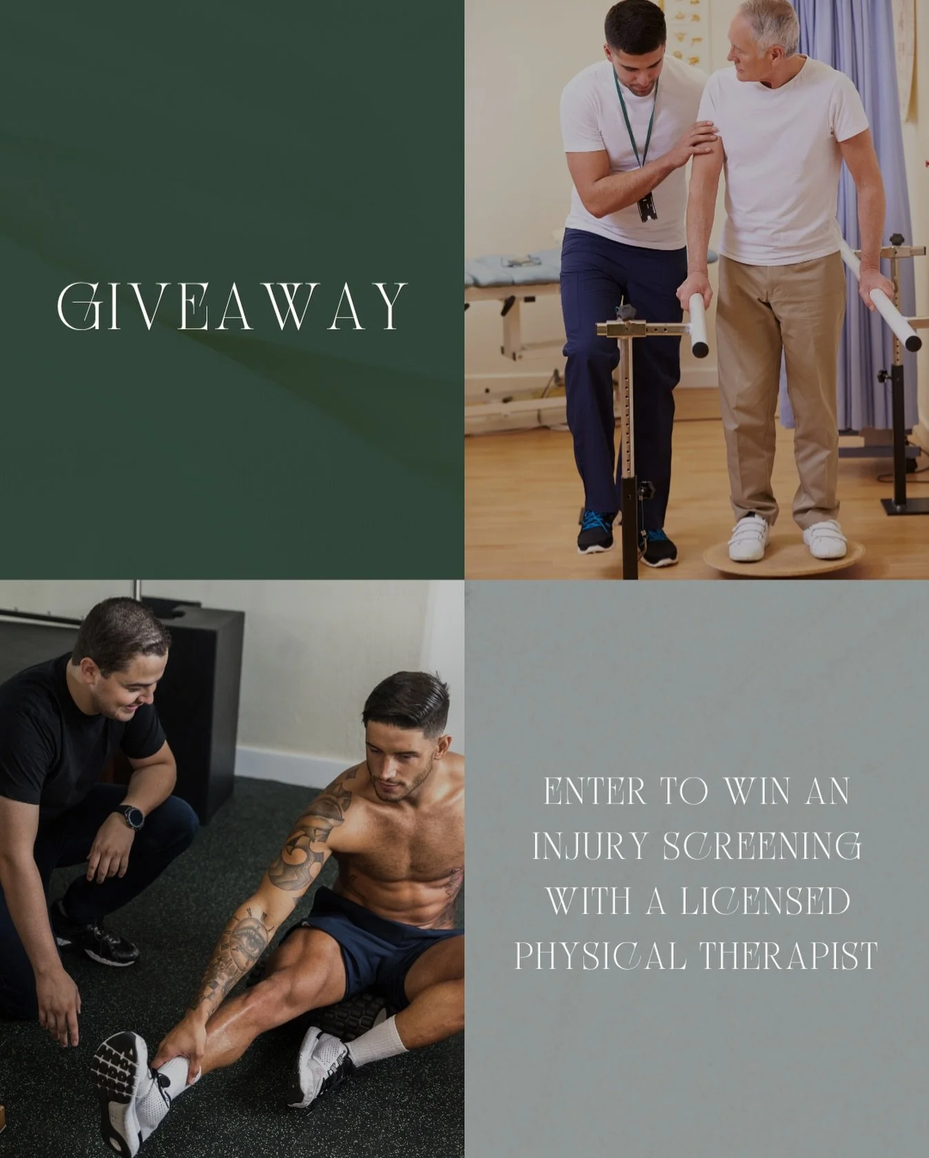 GIVEAWAY!! 

This one&rsquo;s for any of you dealing with injuries or aches and pains! @drayerphysicaltherapy is a local physical therapy provider with a mission to find your root cause of pain and help you heal. 

Giveaway details:
Injury screening 