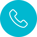 Icon of a white telephone handset on a blue circular background