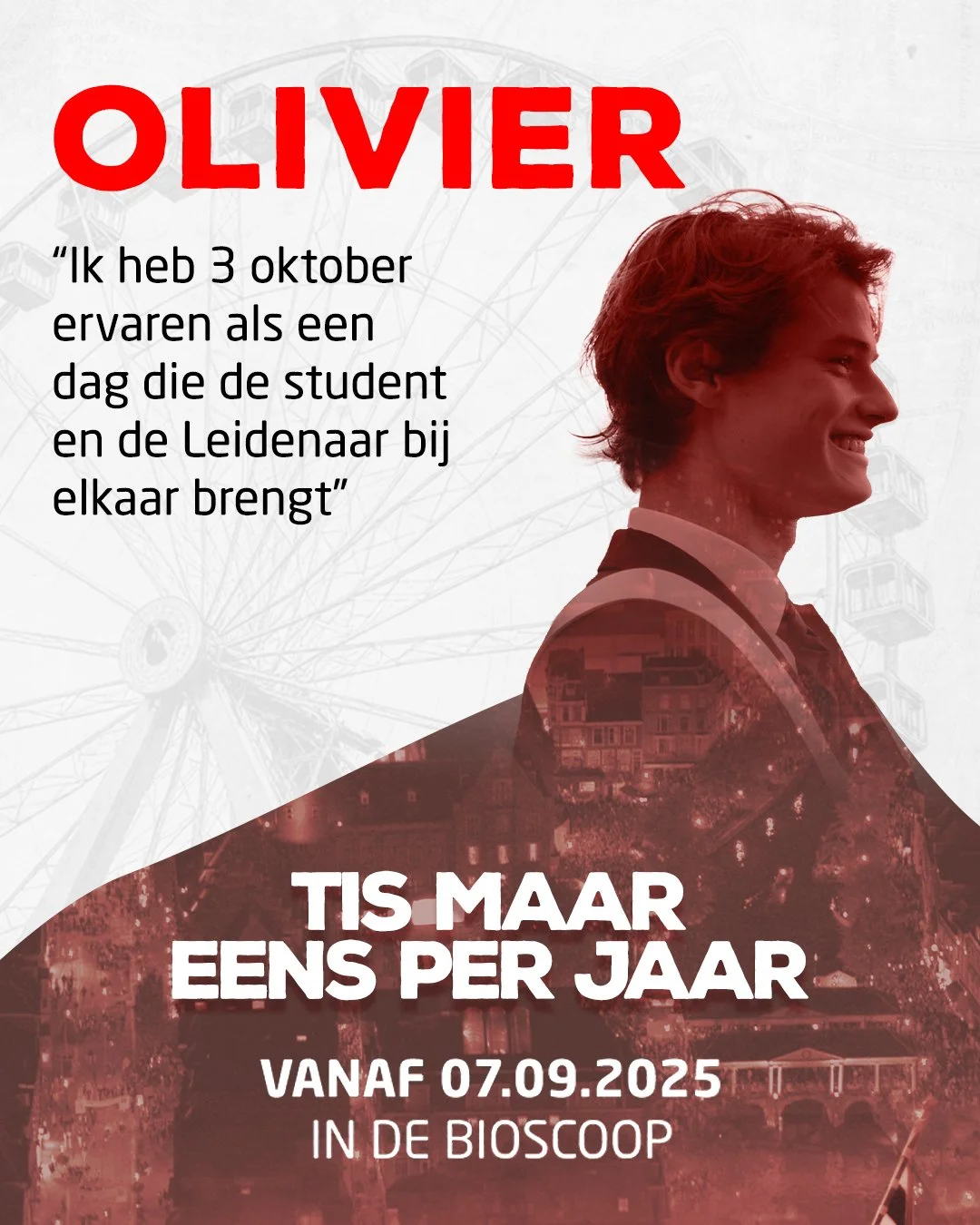 𝐎𝐥𝐢𝐯𝐢𝐞𝐫 | Student in Leiden.
Olivier kwam naar Leiden voor zijn studie. 3 Oktober bracht hem iets onverwachts: verbinding met de stad. &ldquo;De dag die de student en de Leidenaar bij elkaar brengt.&rdquo; 

Tis Maar Eens Per Jaar volgt Olivie