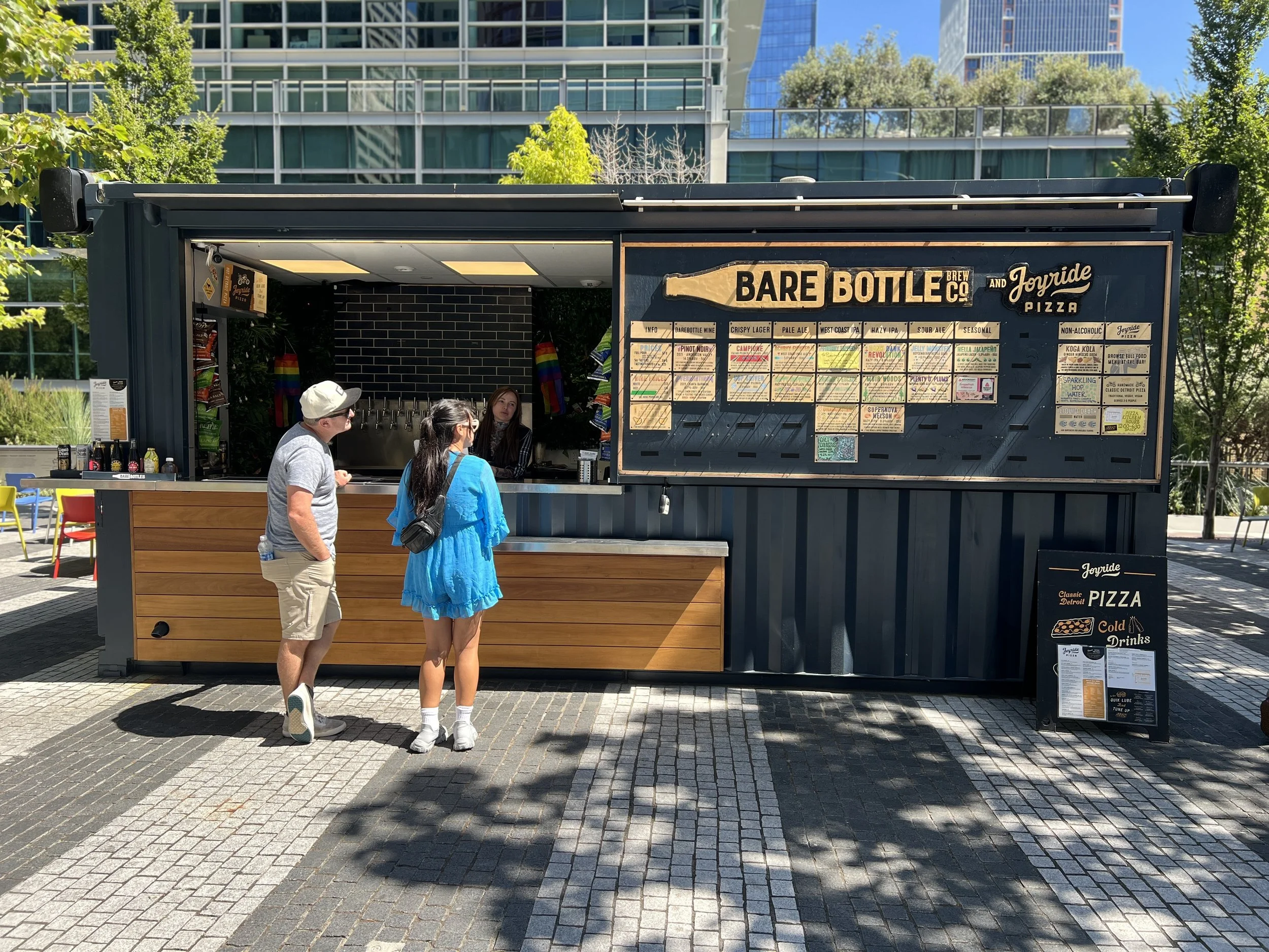View of shipping container modular construction for Barebottle Brewing in San Francisco, CA
