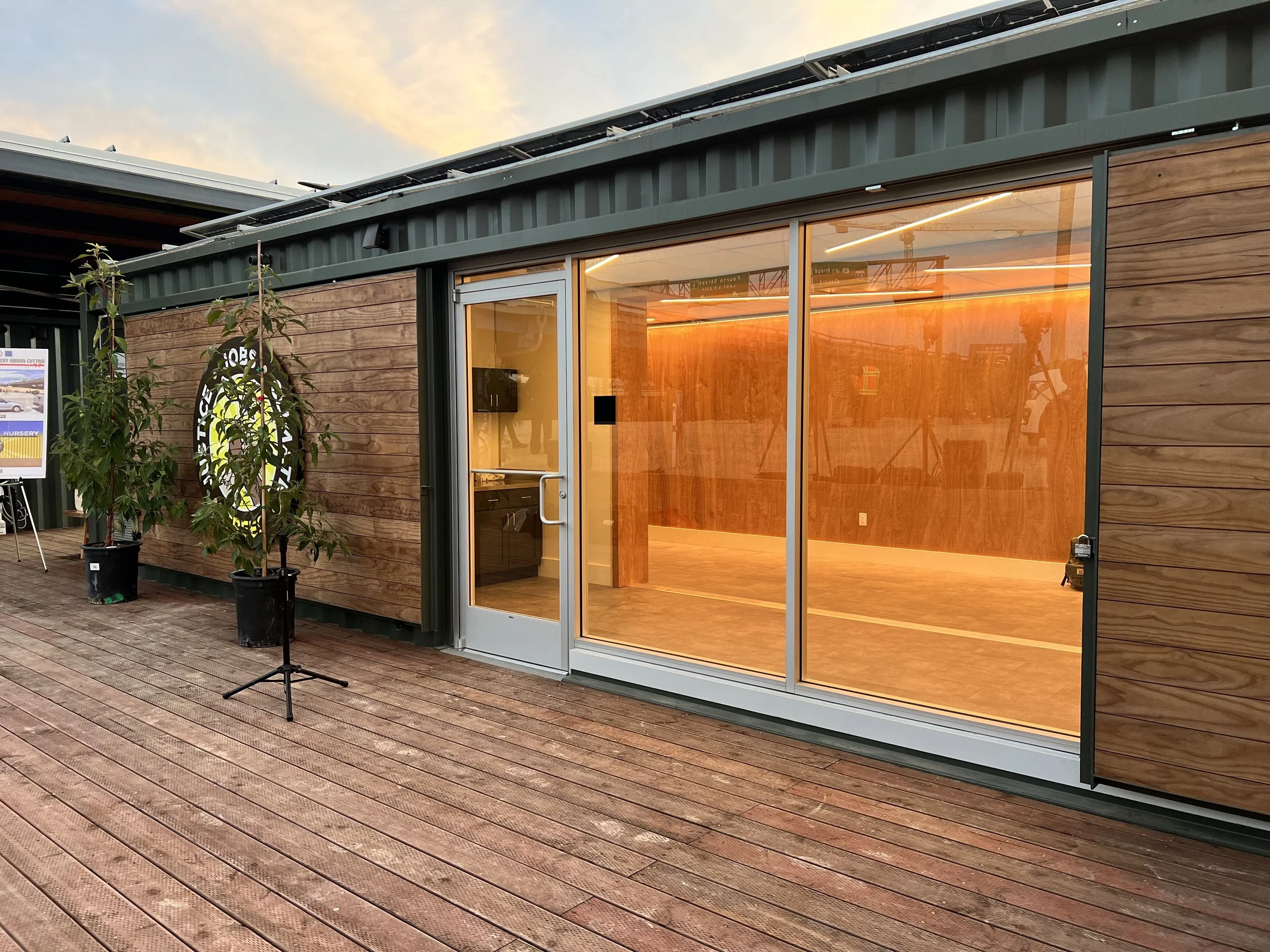 View of shipping container modular construction for Street Tree Nursery in San Francisco, CA