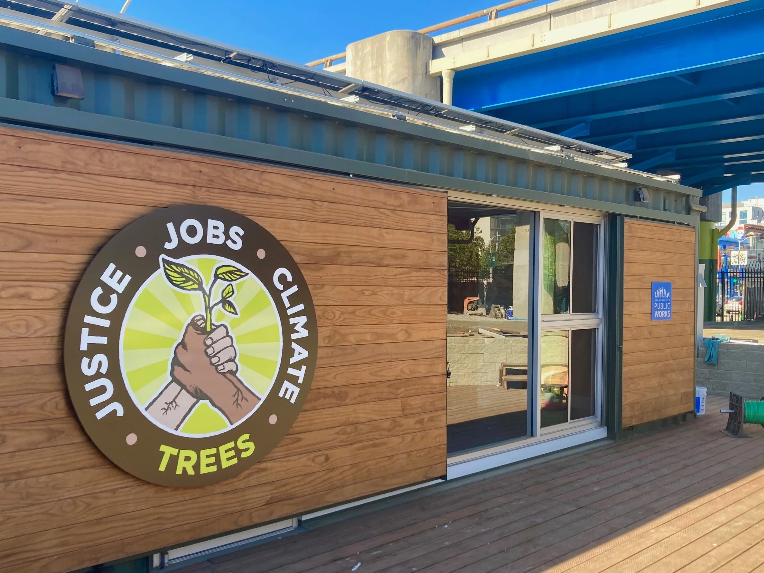 View of shipping container modular construction for Street Tree Nursery in San Francisco, CA