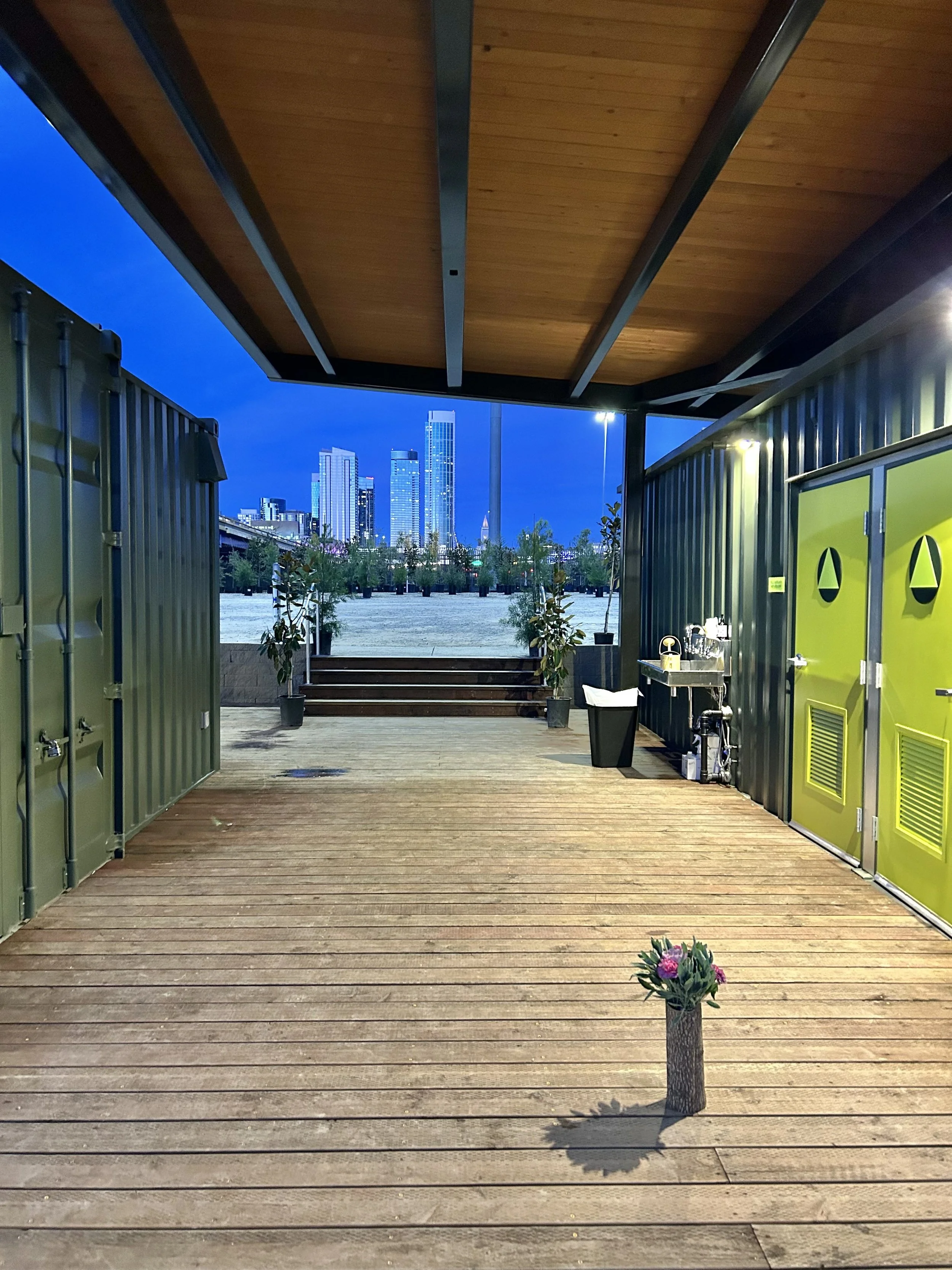 View of shipping container modular construction for Street Tree Nursery in San Francisco, CA