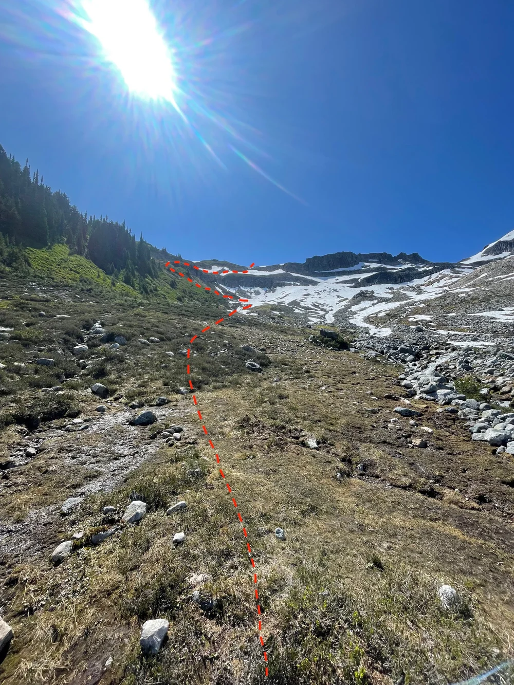   Leaving the PCT at East Fork Milk Creek makes for simple route finding and cross country travel to cross the ridge at 6600'.  