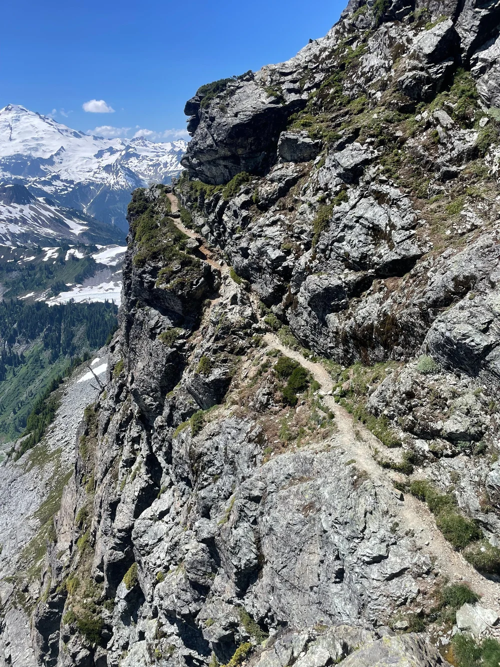  Big Man's Misery is possibly the crux of the Chimneys: simple enough trail with fatal exposure. Falling is absolutely unacceptable. 