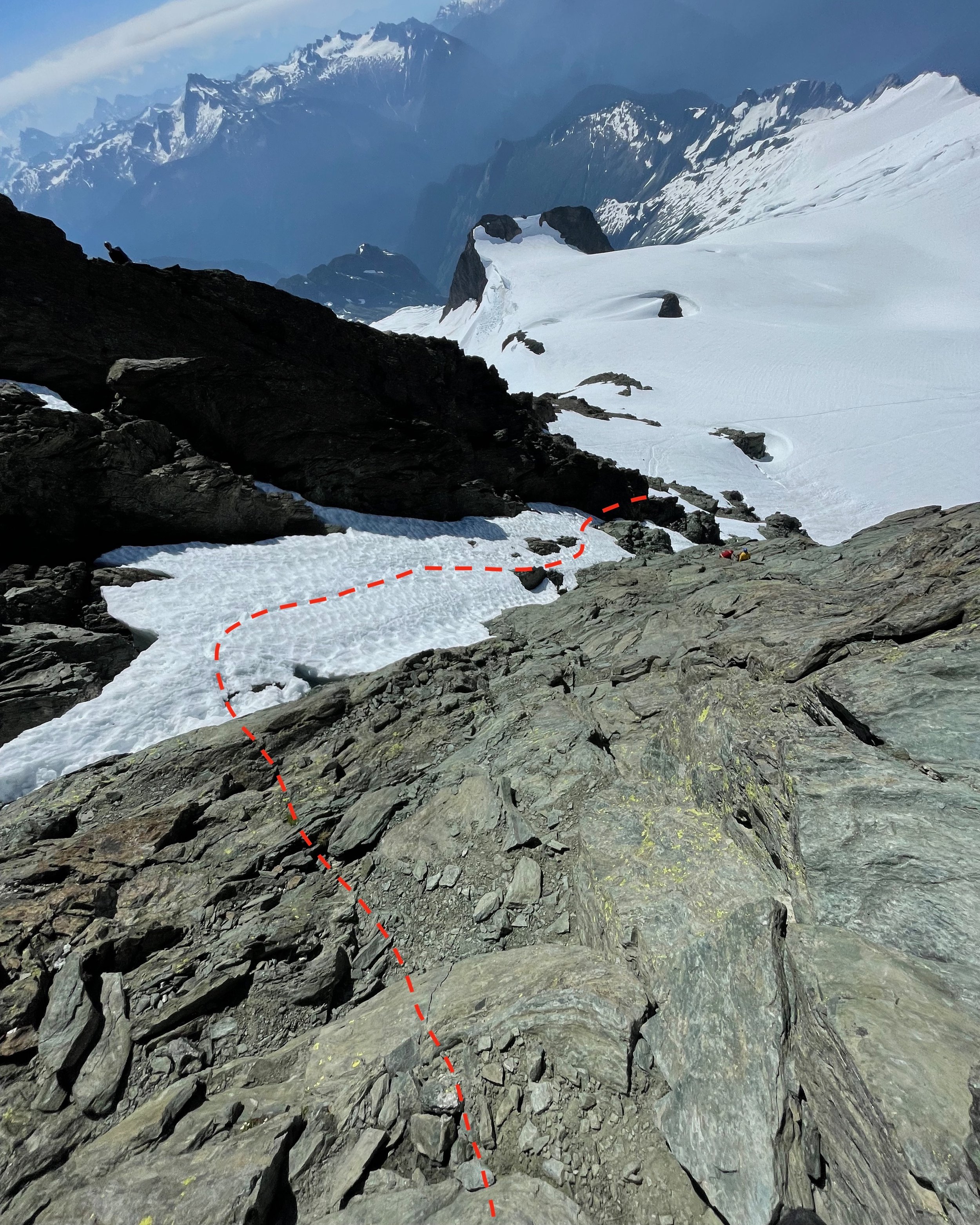   Looking down at the second half of the summit descent.  
