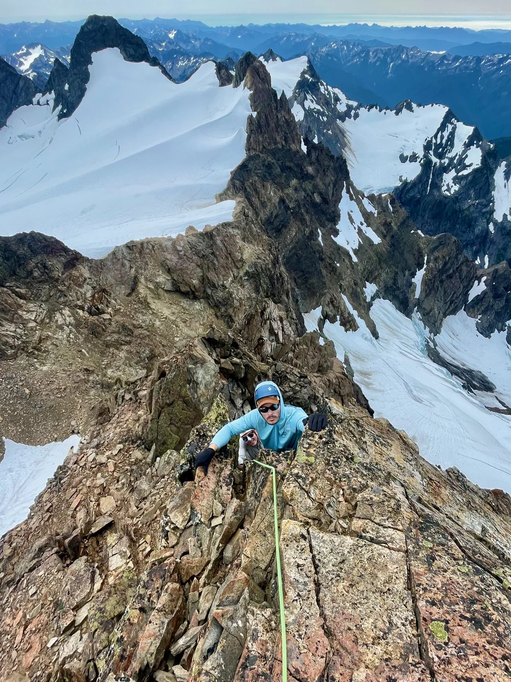   The 4th class crux pitch of the summit pyramid.  
