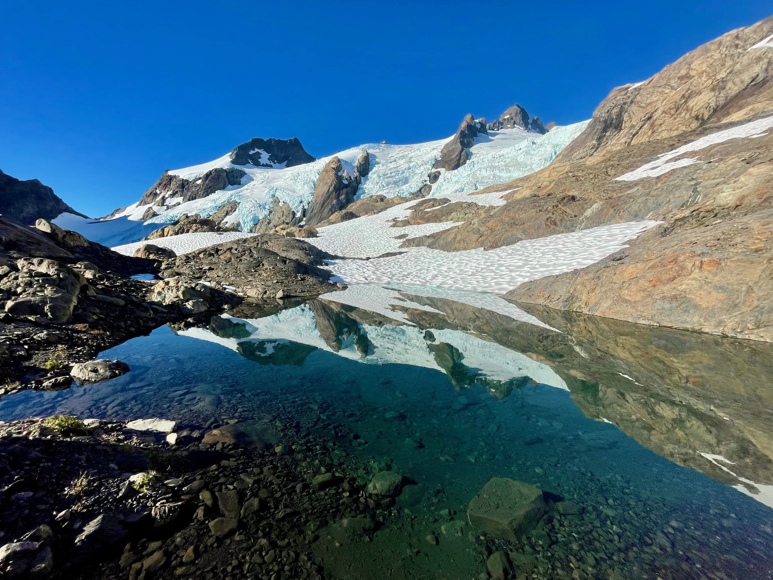   Summit reflections on the "Shoulder" of the Blue Glacier.  