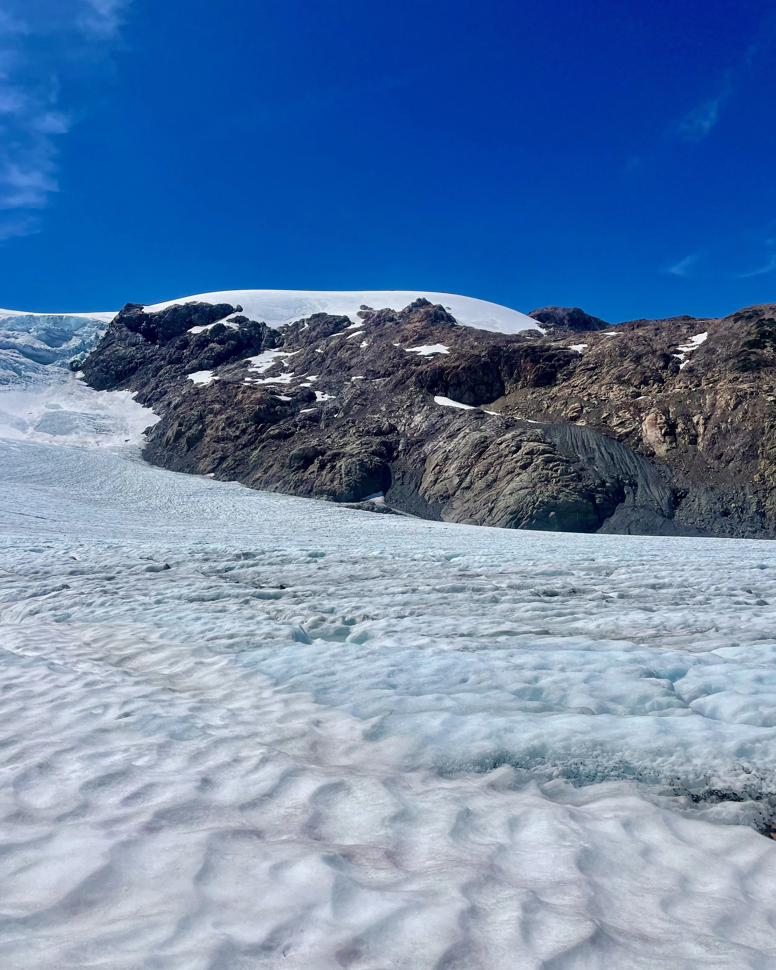   You can gain the upper Blue Glacier by the direct route or stay low and traverse across the shoulder. I think the latter is overall easier to travel.  