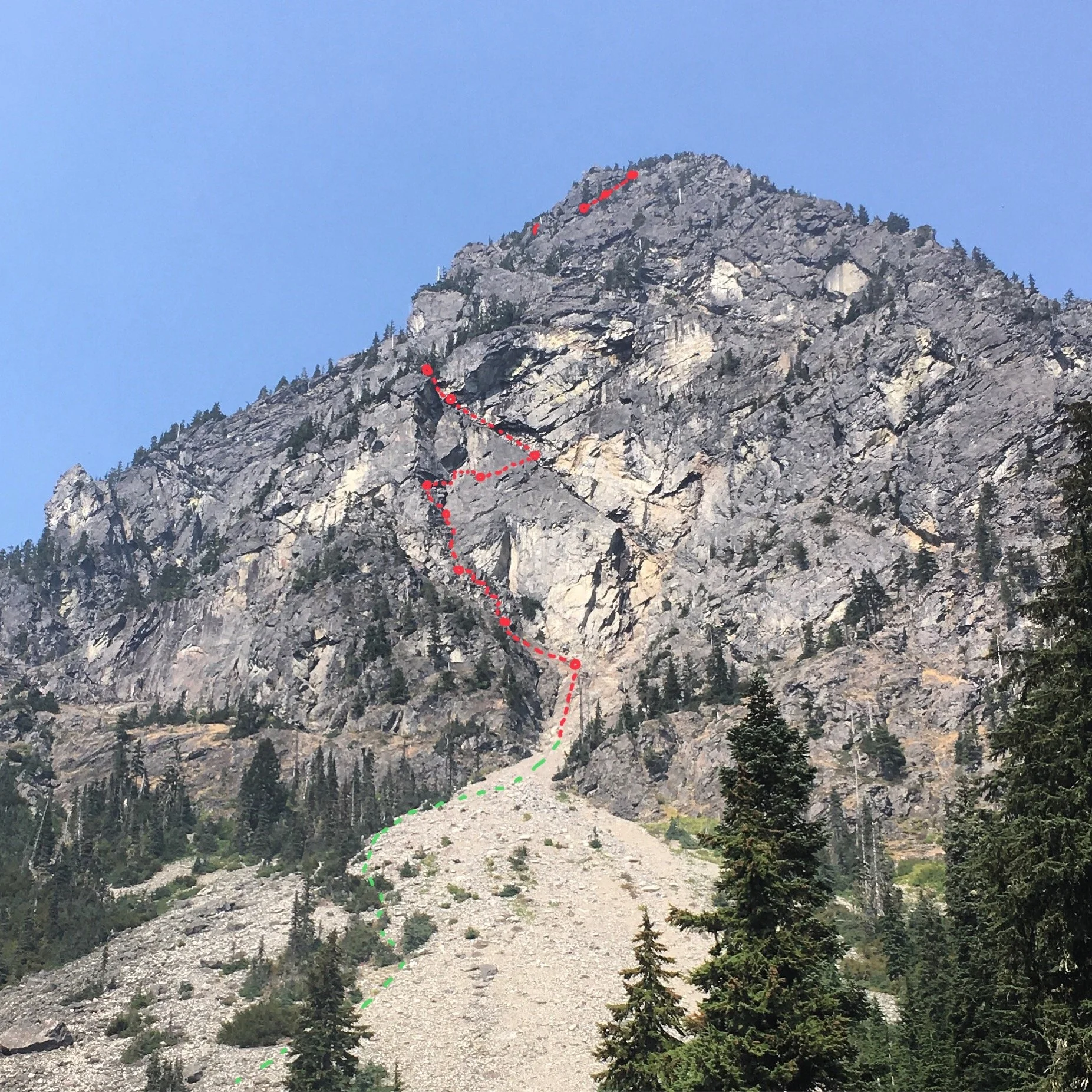   Guye Peak and the Improbable Traverse before the rockfall incident that wiped out the two key traverse pitches.  