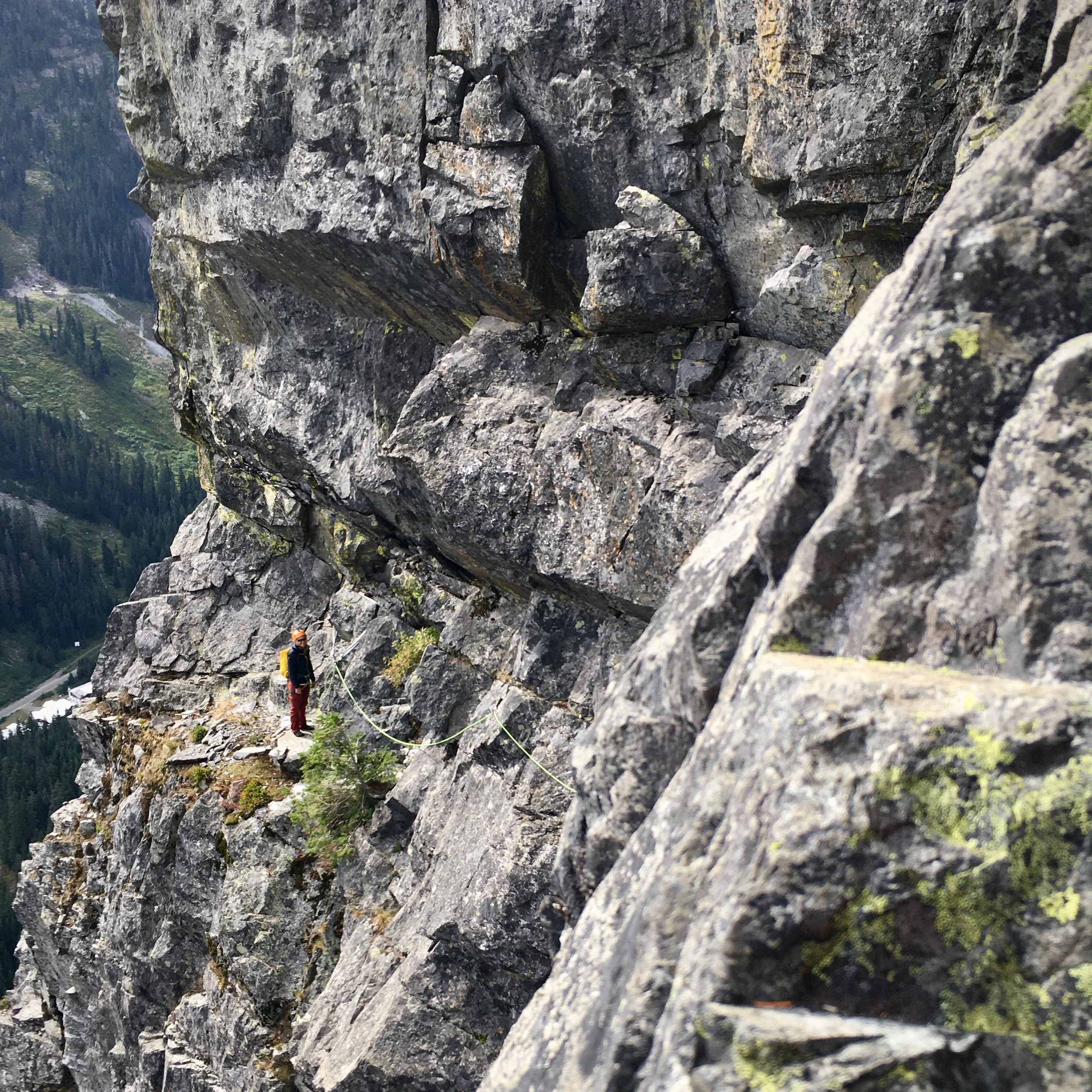   Looking back at the first traverse pitch.  