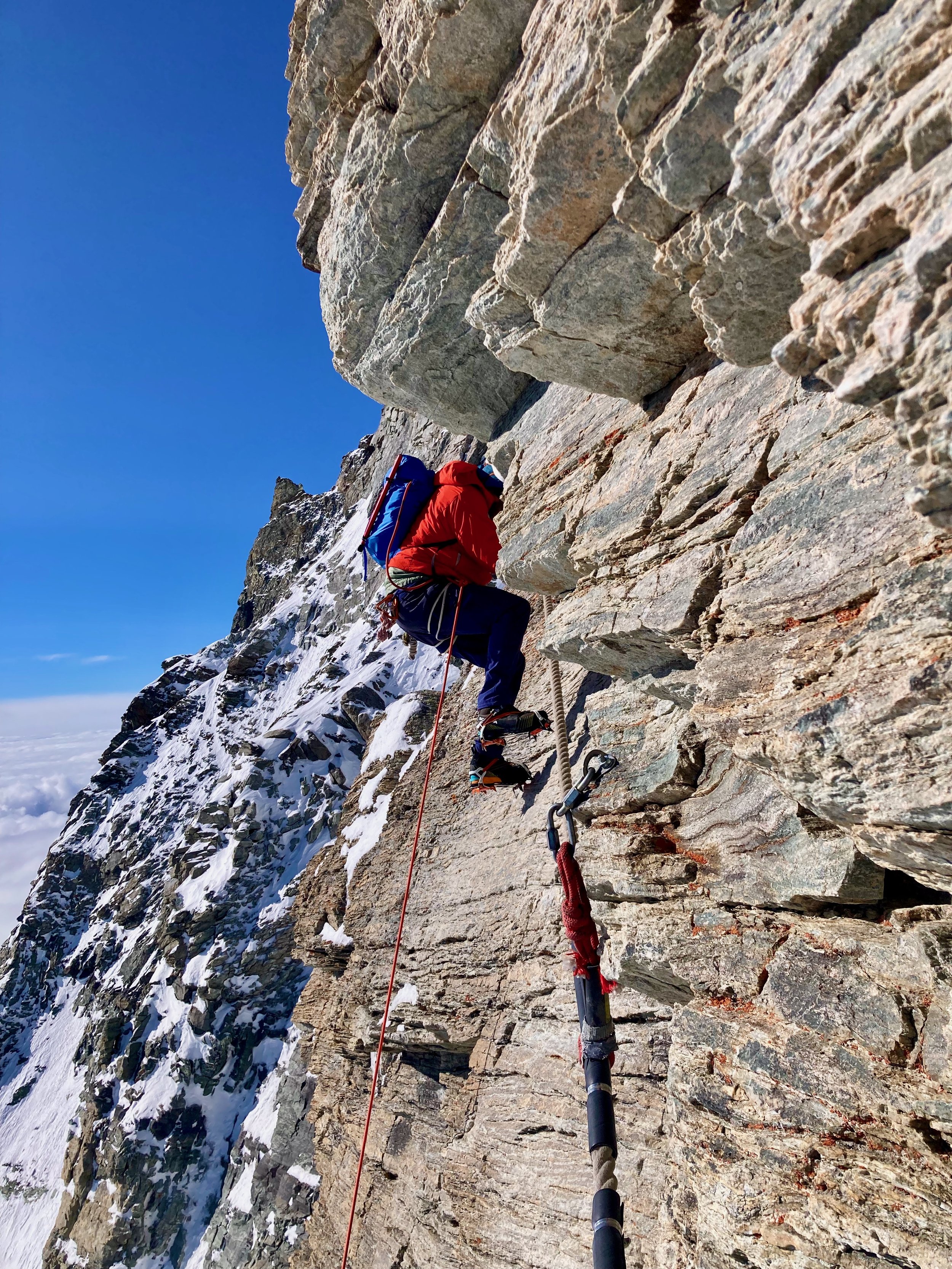 Fixed ropes make steep steps like this go by quickly