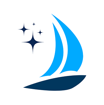 Blue sailboat and stars on a circular background