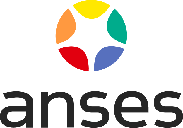 Colorful circle with five segments in yellow, green, blue, red, and orange, above the black text 'anses'.