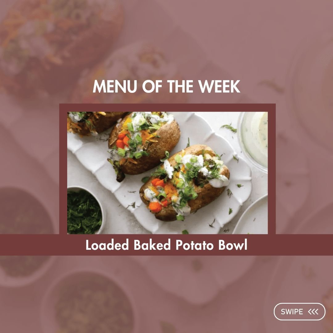 🥔✨ Build your perfect Loaded Baked Potato Bowl! Choose from sliced flank steak, roasted chicken, or stuffed portobello, and pile on toppings like sour cream, chives, shredded cheese, and mushrooms. Served with a piccolo Caesar salad for the perfect 