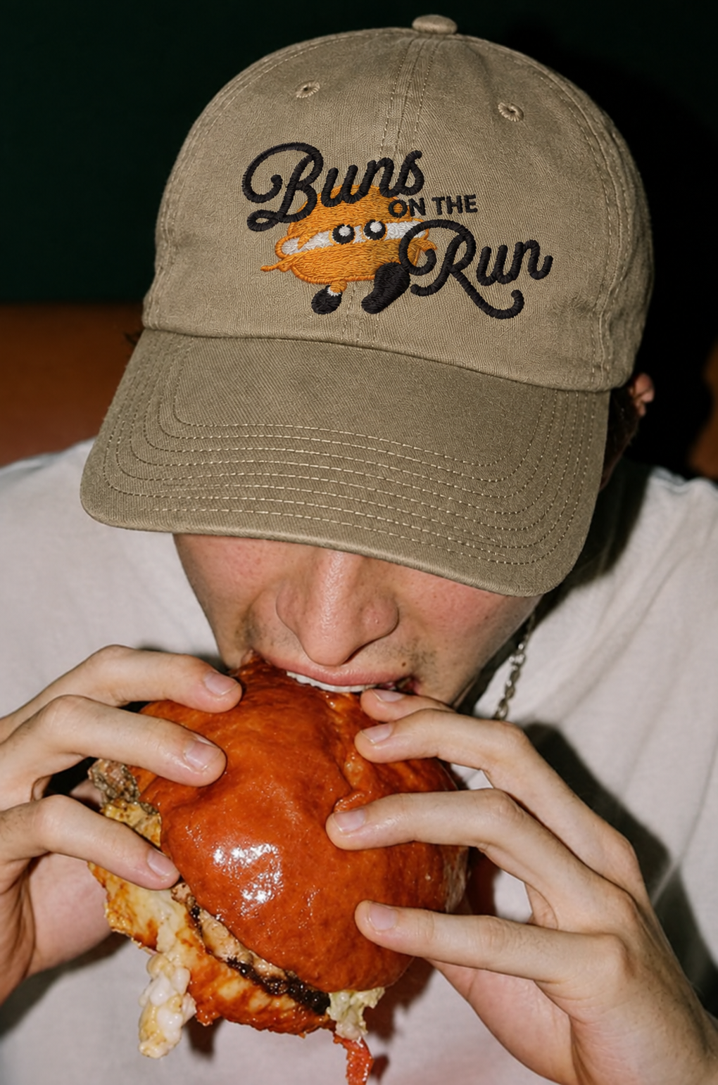 Embroidered hat with food truck logo