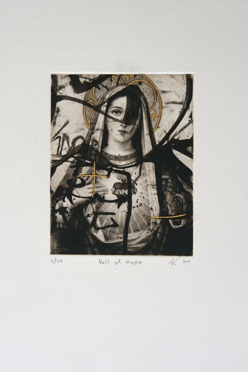 Virginia Guy - Veil of Hope - Solar plate with 24carat gold leaf