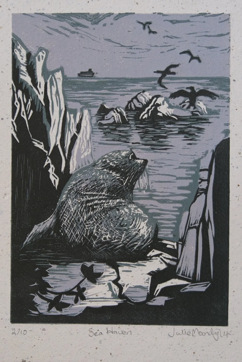 Julie Moonlight - Sea Haven - Linocut