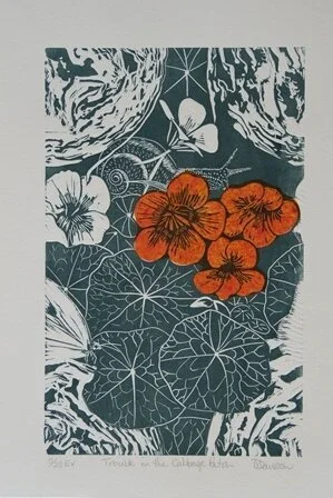 Maggie Dawson - Trouble in the Cabbage Patch - Linocut