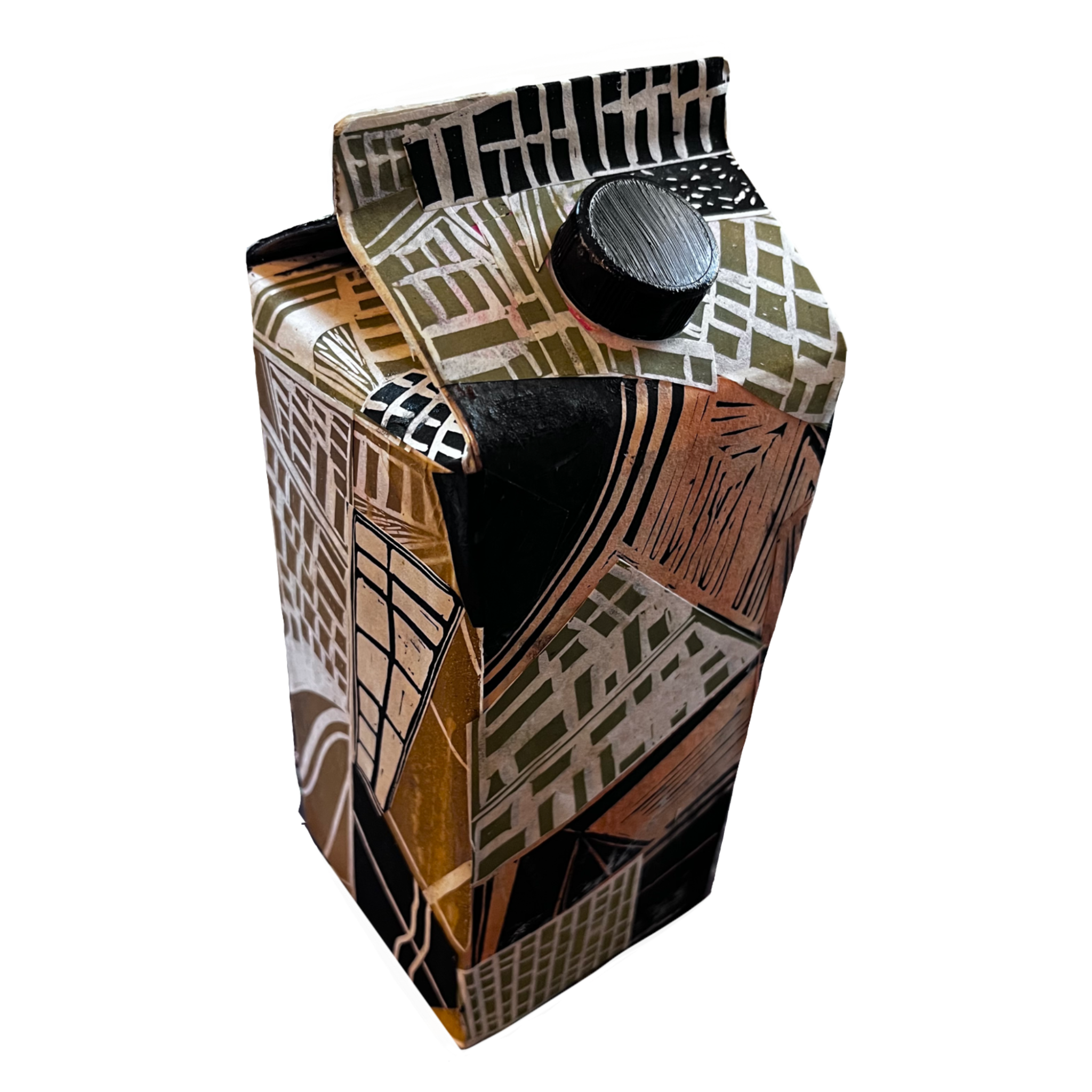 Discarded Origins,
Relief print collaged onto found object,
2024