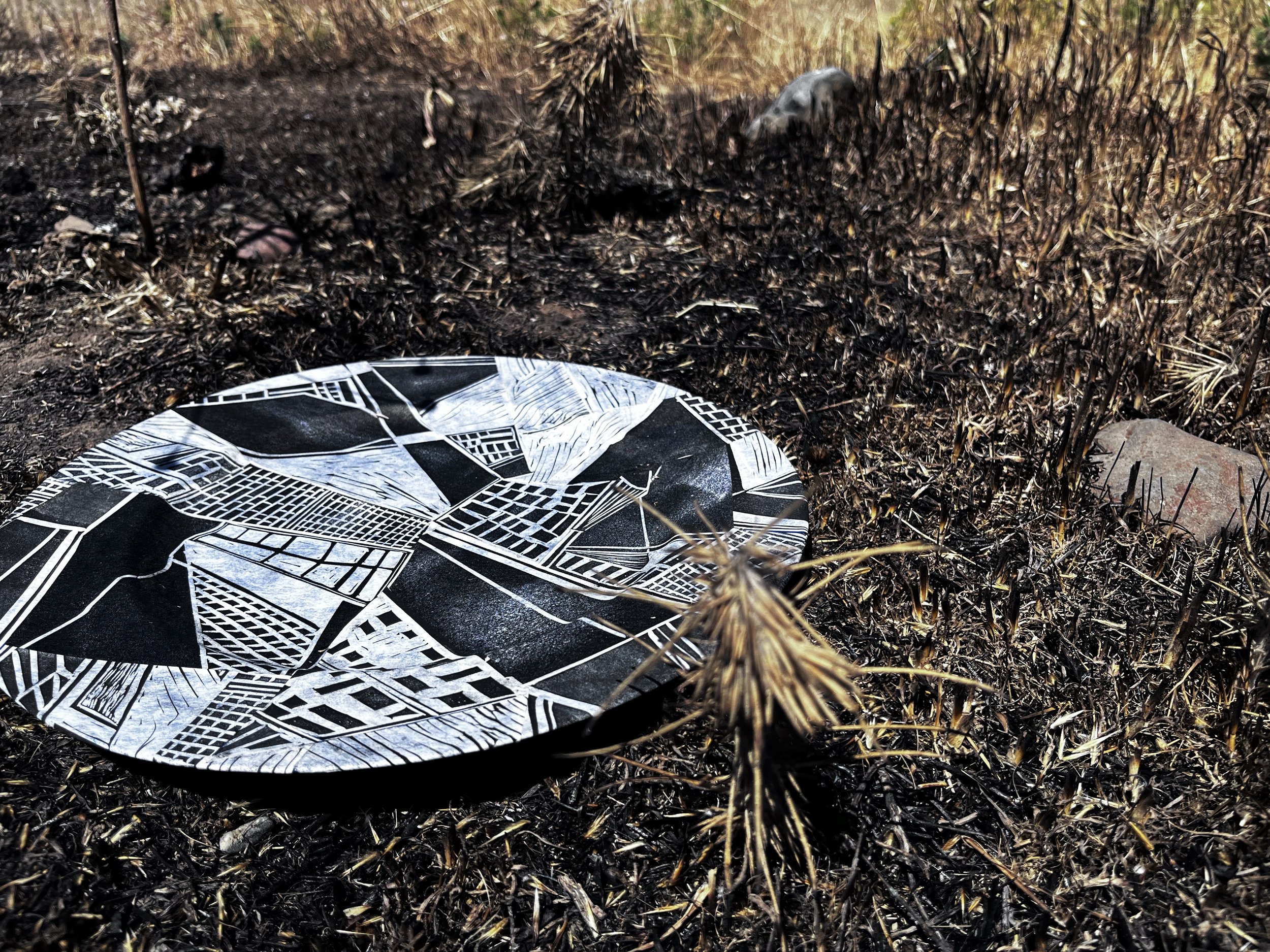 Discarded Origins,
Relief print collaged on found object,
2024