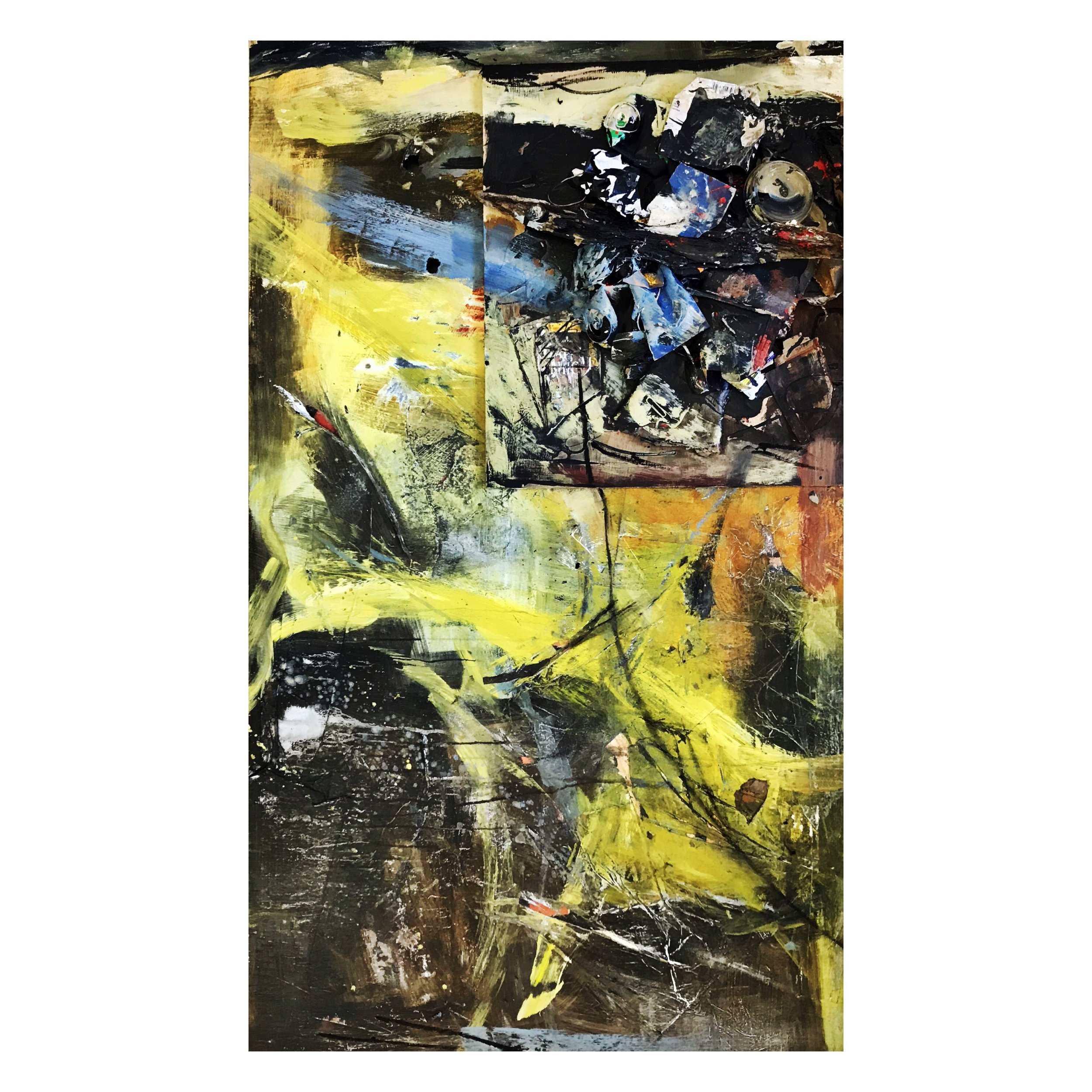 Untitled,
Mixed media with found objects
3’ x 6’,
2021