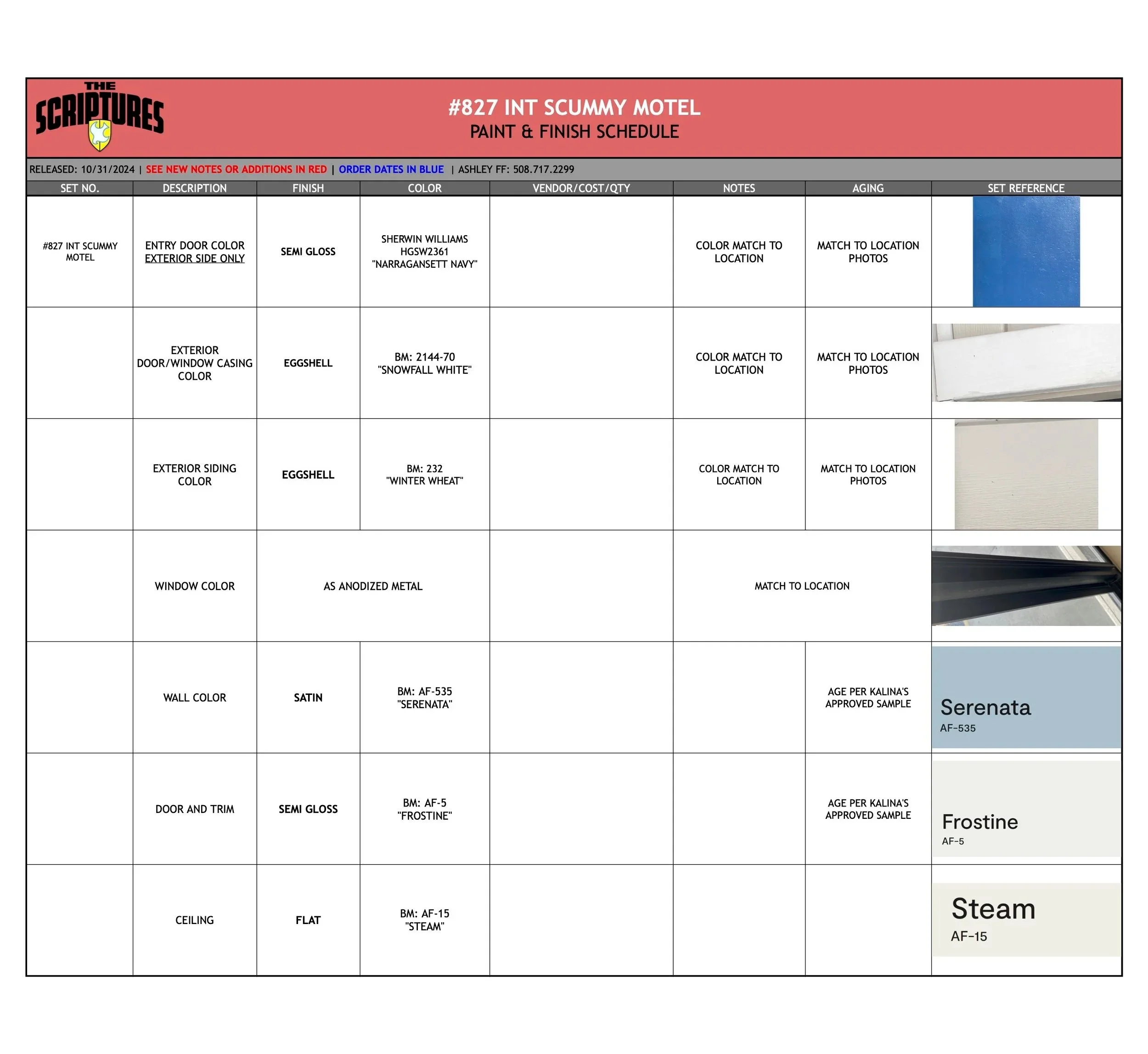 Paint + Finish Schedule