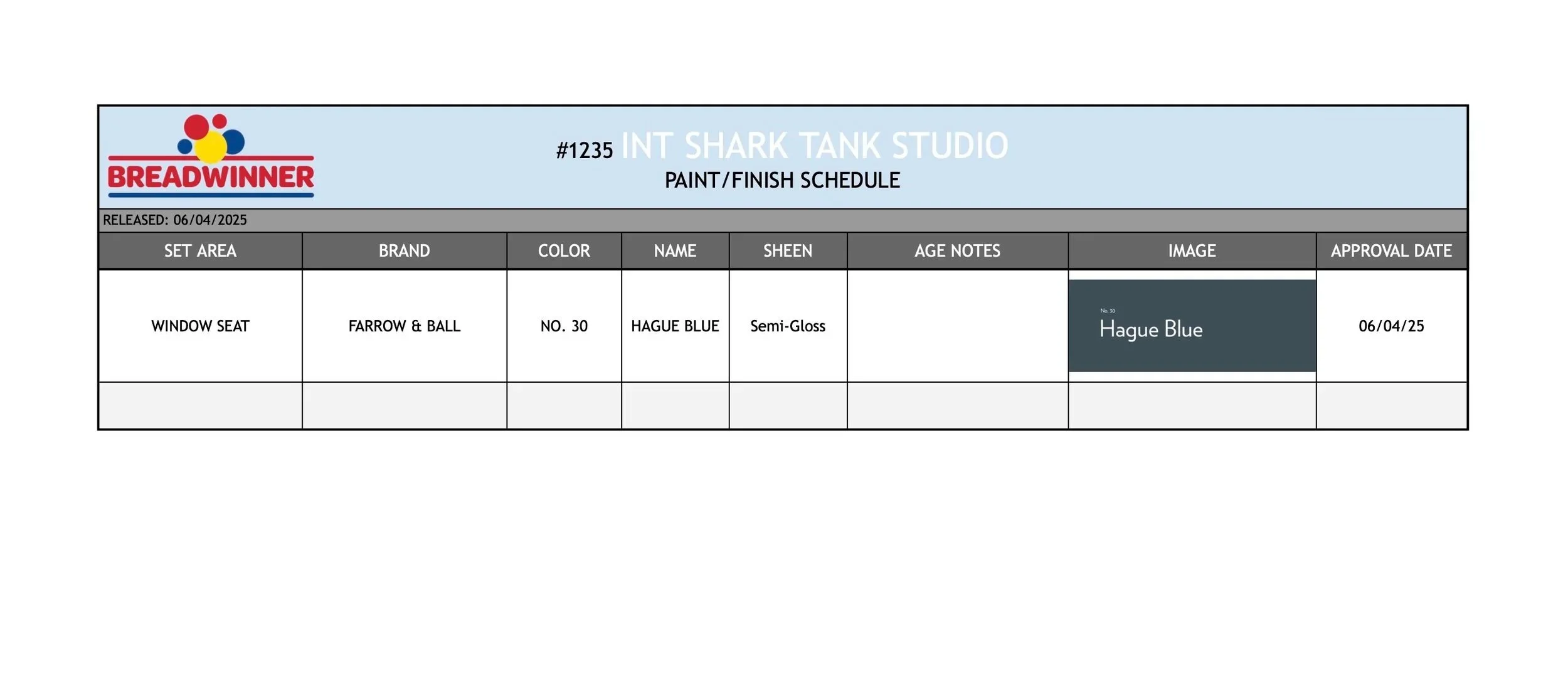 Paint Finish Schedule