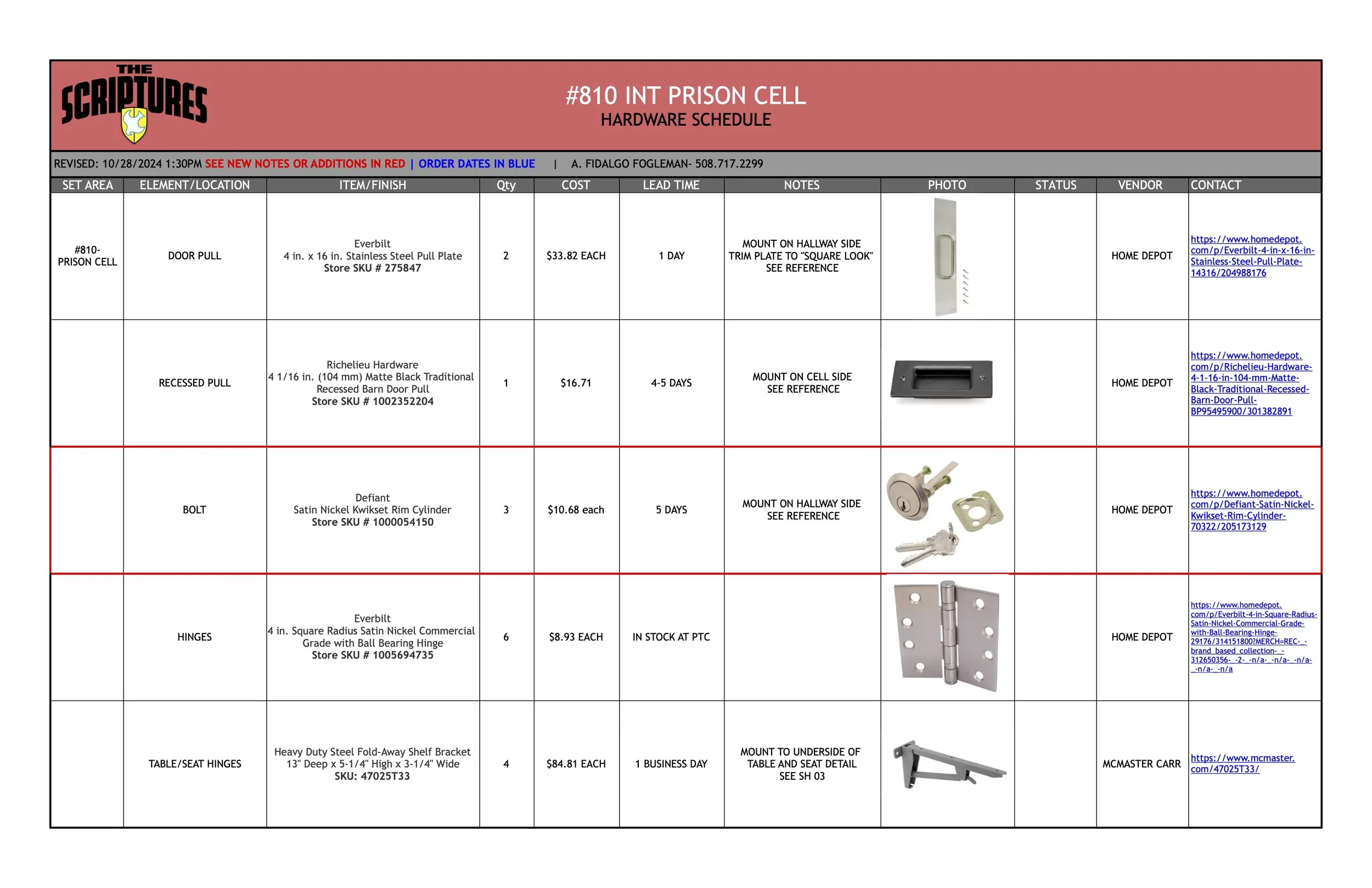 Hardware Schedule