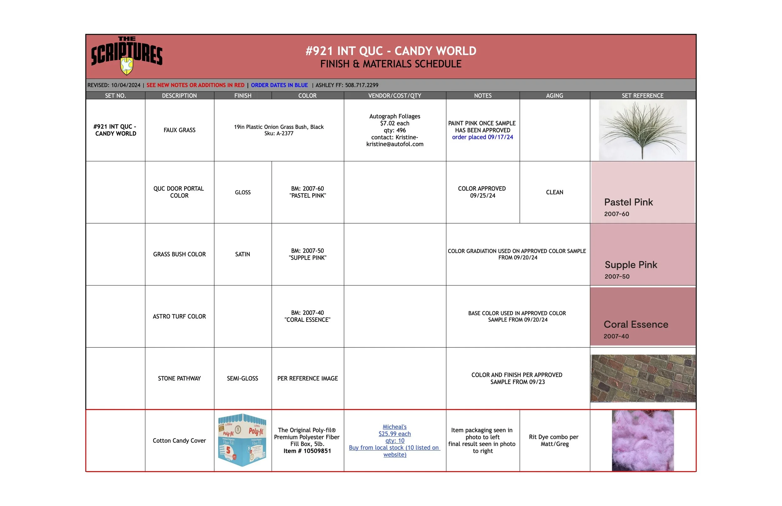 Paint + Finish Schedule
