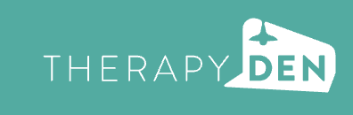 Therapy Den logo with teal background and white text