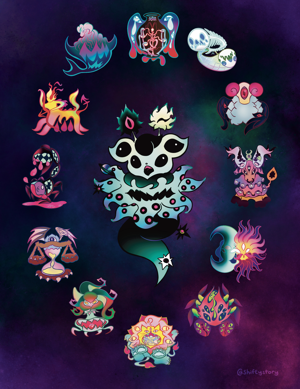 Cosmic Monsters Star Sign Print  Shifty Story