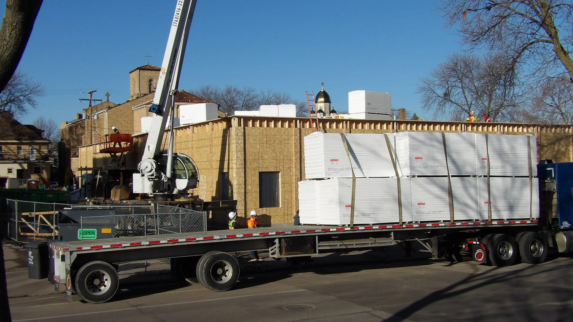 Parish Center Construction with Flatbed Truck: All Saints, Catholic Church