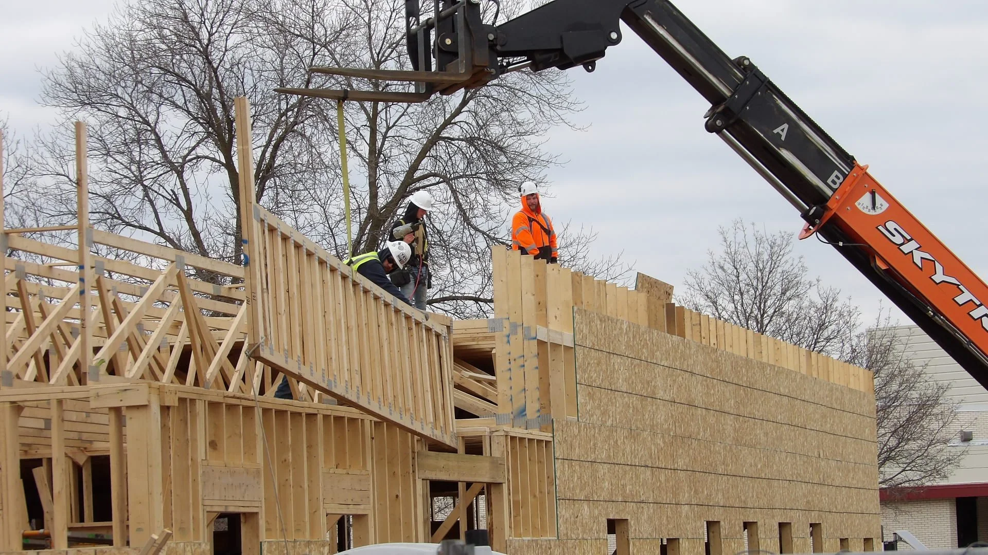 Parish Center Exterior Walls with Forklift: All Saints, Catholic Church