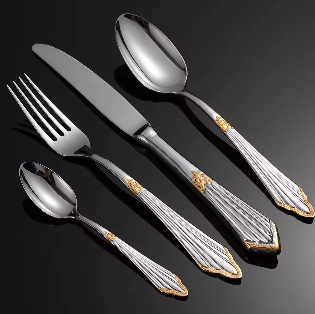 24-Piece Silver with Gold Accents Flatware Set by Elita Inovations
