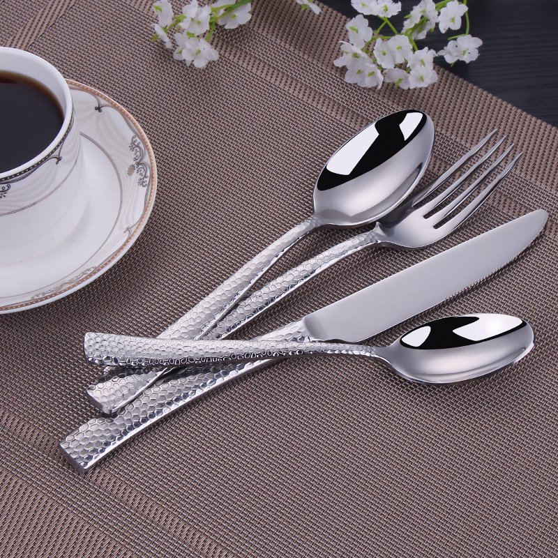 24-Piece Hammered Flatware Set Silver
