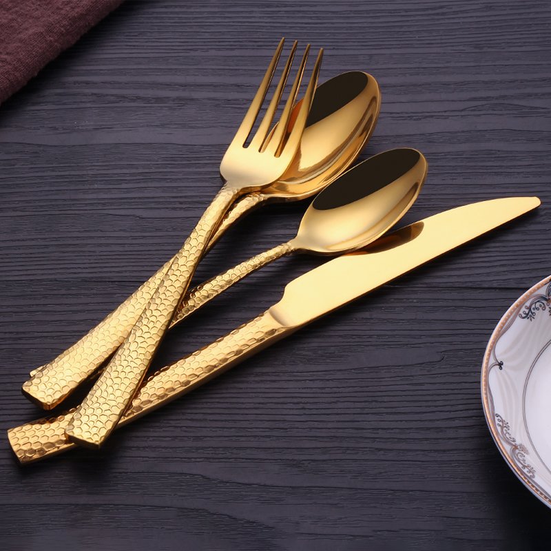 Elita Inovations 24-Piece Hammered Flatware Set Gold